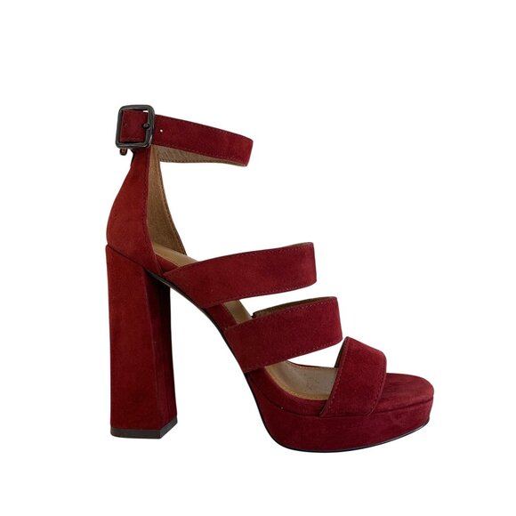 Coach Shoes - Coach Marina Red Suede Strappy High Heel Platform Sandals Size 5B